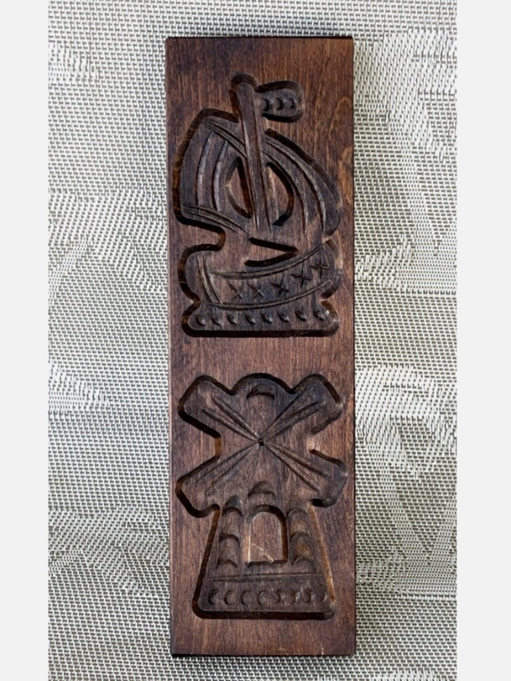 Dutch Primitive Wooden Vtg Folk Art Speculaas Cookie Mold Windmill Ship HANDMADE